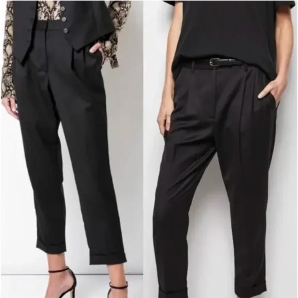 Nili Lotan 0 Slouchy Wool $575 Montana Dress Pants Pleated Cropped Black NEW